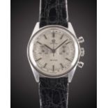 A GENTLEMAN'S STAINLESS STEEL OMEGA DE VILLE CHRONOGRAPH WRIST WATCH DATED 1972, REF. 145.017 WITH