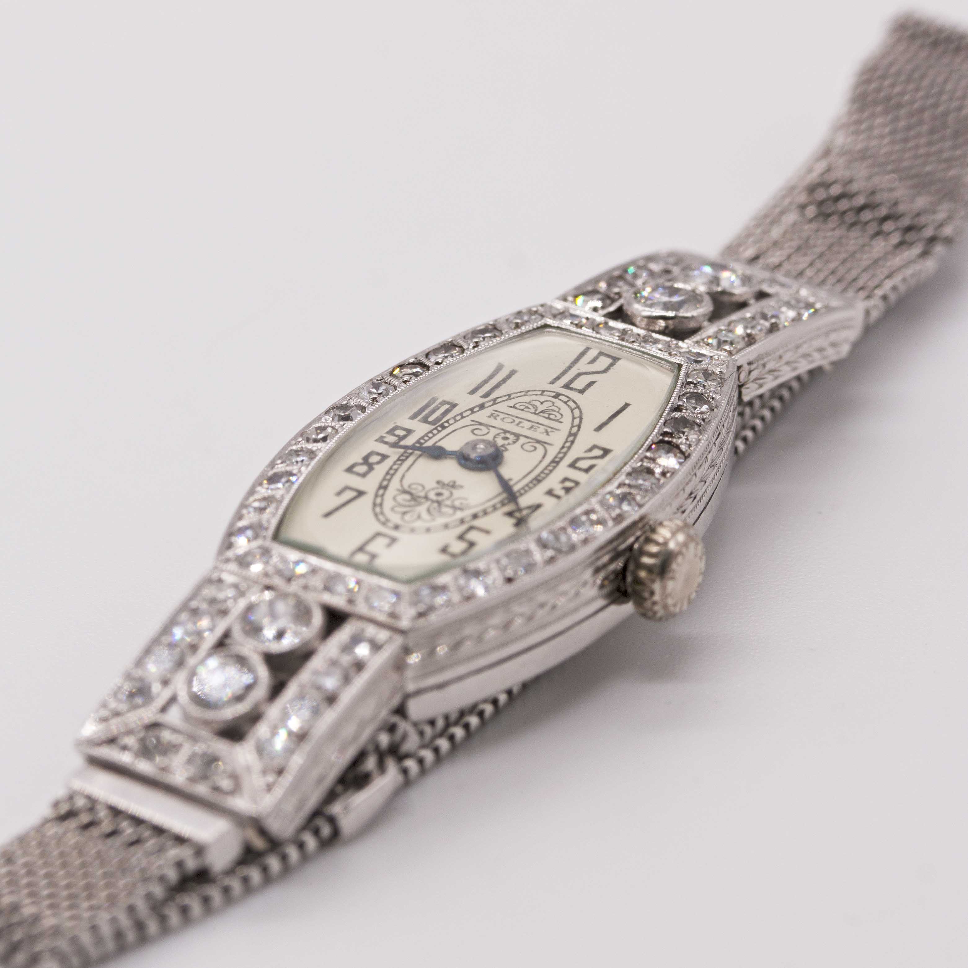 A LADIES PLATINUM, 9CT WHITE GOLD & DIAMOND ROLEX COCKTAIL BRACELET WATCH CIRCA 1930, REF. 705 - Image 3 of 12