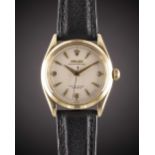 A GENTLEMAN'S 9CT SOLID GOLD ROLEX OYSTER PERPETUAL WRIST WATCH CIRCA 1955, REF. 6564 WITH 3-6-9 "