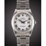 A GENTLEMAN'S STEEL & WHITE GOLD ROLEX OYSTER PERPETUAL DATEJUST BRACELET WATCH CIRCA 1997, REF.