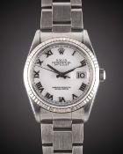 A GENTLEMAN'S STEEL & WHITE GOLD ROLEX OYSTER PERPETUAL DATEJUST BRACELET WATCH CIRCA 1997, REF.