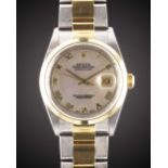 A GENTLEMAN'S SIZE STEEL & GOLD ROLEX OYSTER PERPETUAL DATEJUST BRACELET WATCH CIRCA 2001, REF.