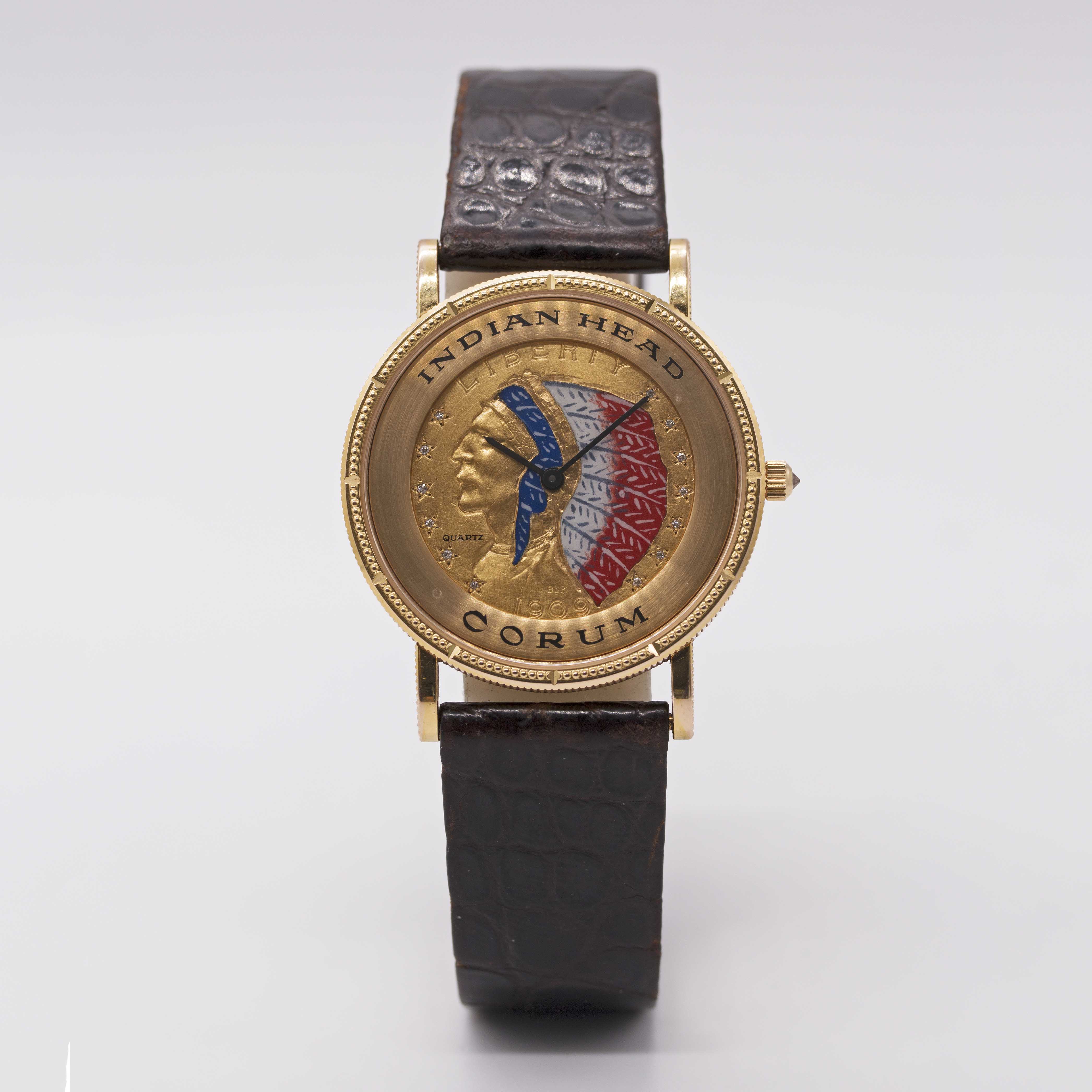 AN 18K SOLID YELLOW GOLD CORUM INDIAN HEAD FIVE DOLLAR COIN WRIST WATCH CIRCA 1990 Movement: Quartz. - Image 2 of 10