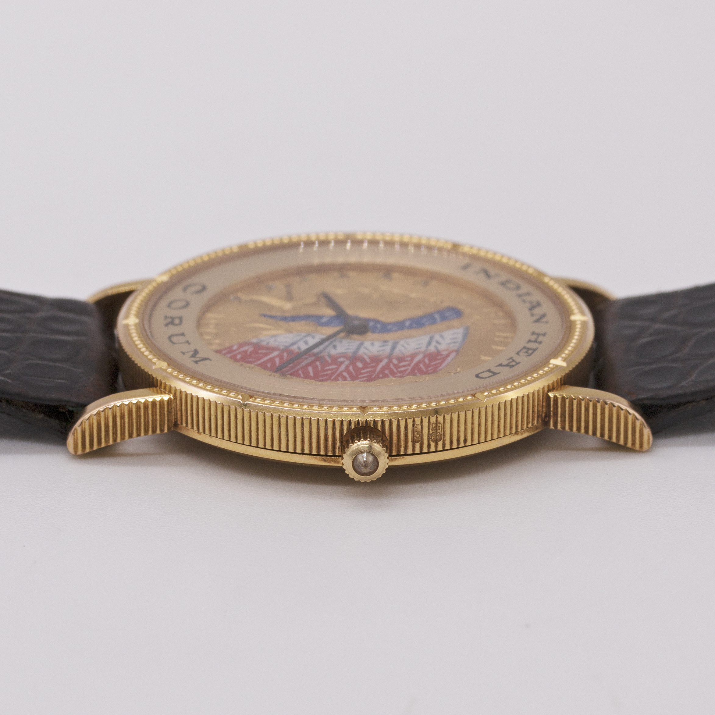 AN 18K SOLID YELLOW GOLD CORUM INDIAN HEAD FIVE DOLLAR COIN WRIST WATCH CIRCA 1990 Movement: Quartz. - Image 9 of 10