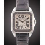 A STAINLESS STEEL CARTIER SANTOS 100 34MM AUTOMATIC WRIST WATCH DATED 2010, REF. 2878 WITH