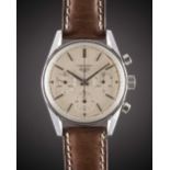 A GENTLEMAN'S STAINLESS STEEL HEUER CARRERA CHRONOGRAPH WRIST WATCH CIRCA 1963, REF. 2447S WITH "