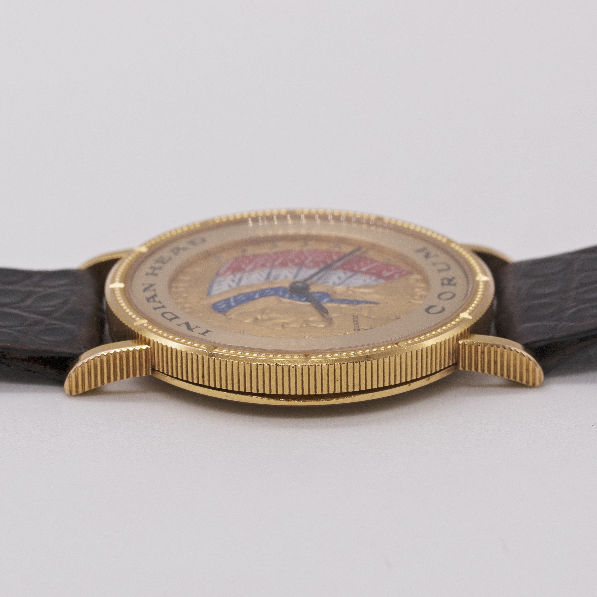 AN 18K SOLID YELLOW GOLD CORUM INDIAN HEAD FIVE DOLLAR COIN WRIST WATCH CIRCA 1990 Movement: Quartz. - Image 10 of 10