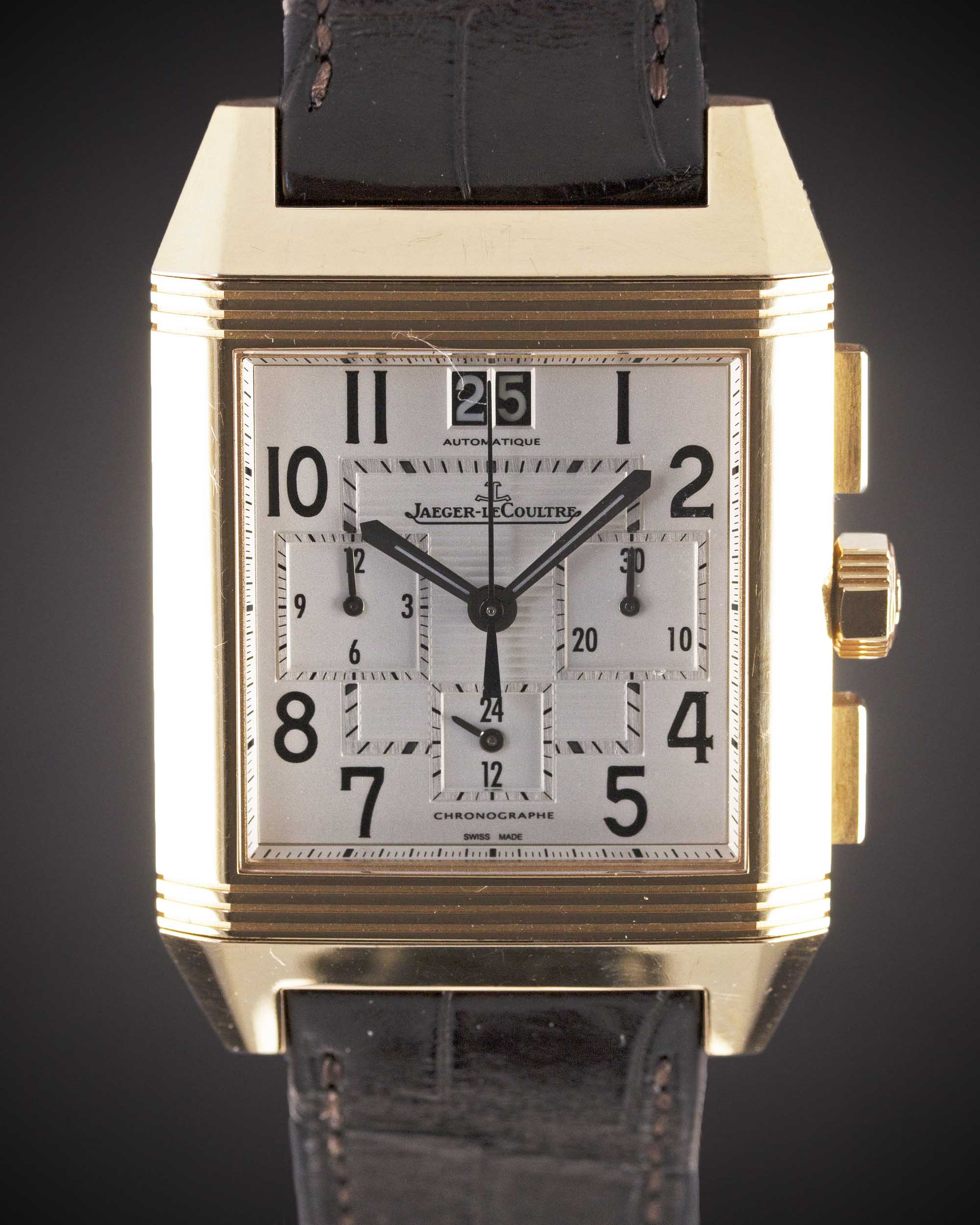 A GENTLEMAN'S 18K SOLID ROSE GOLD JAEGER LECOULTRE REVERSO SQUADRA 1000 HOURS AUTOMATIC