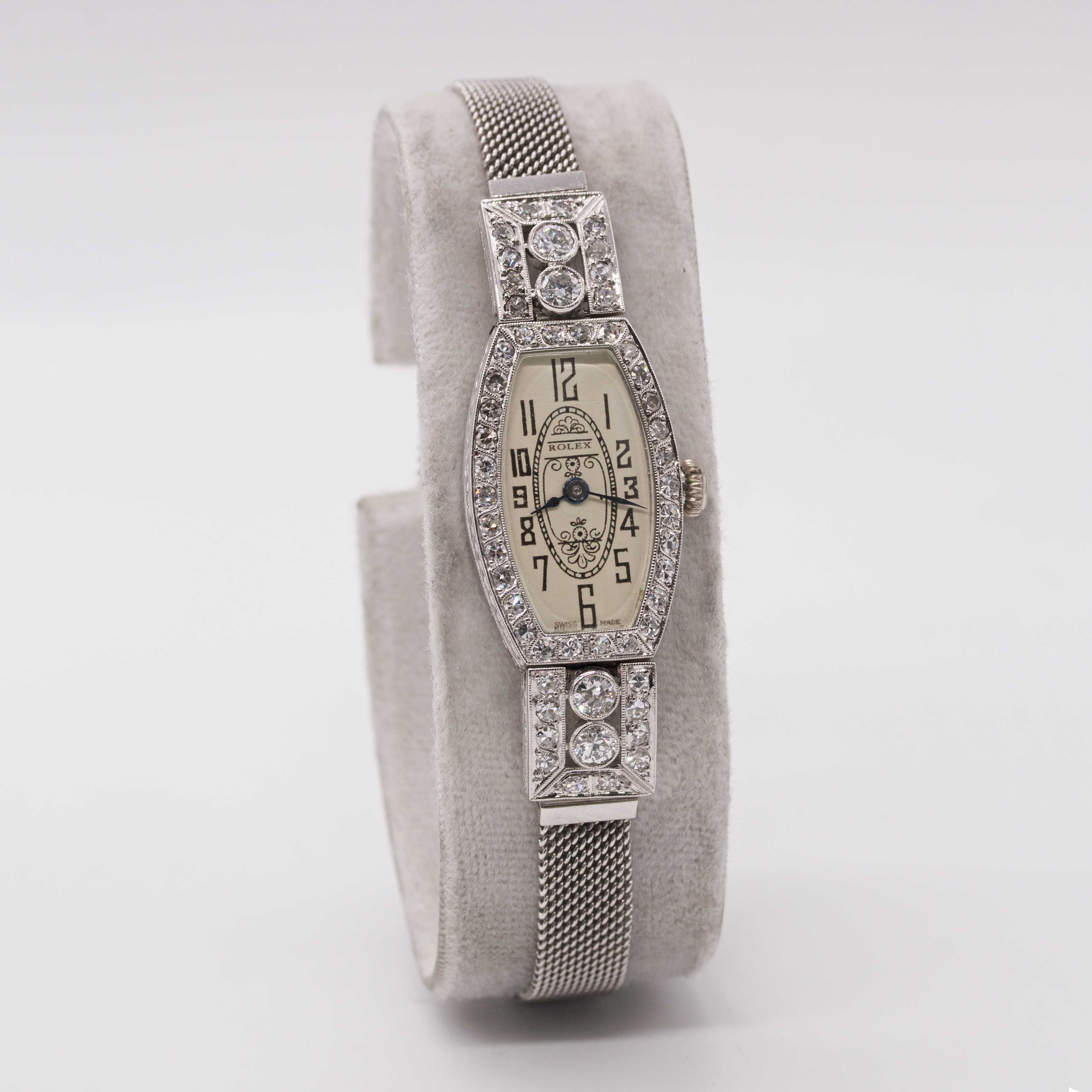 A LADIES PLATINUM, 9CT WHITE GOLD & DIAMOND ROLEX COCKTAIL BRACELET WATCH CIRCA 1930, REF. 705 - Image 5 of 12