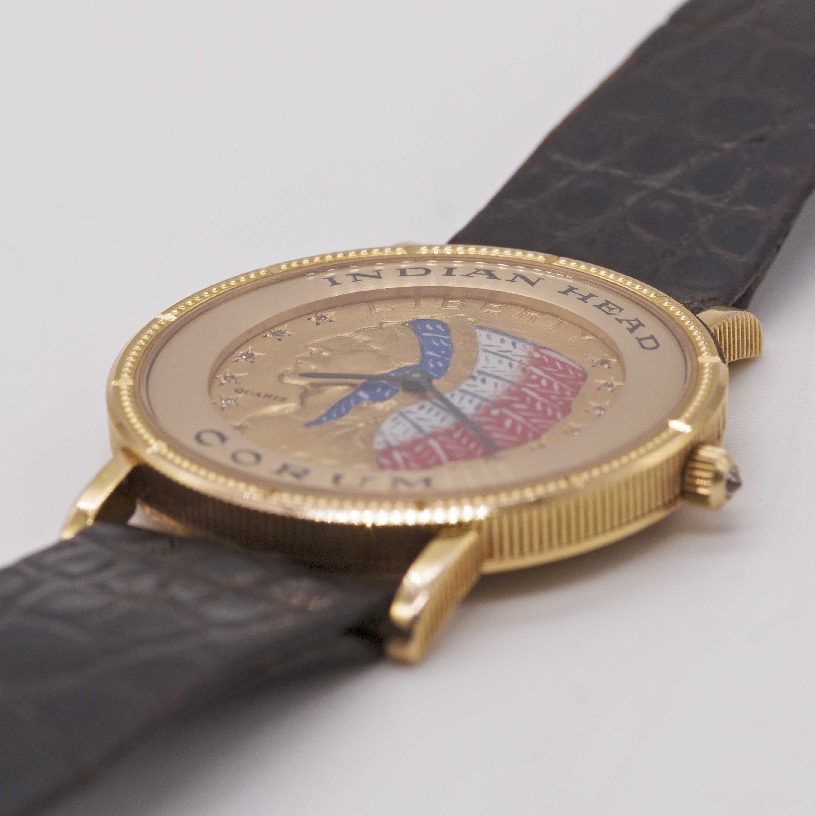 AN 18K SOLID YELLOW GOLD CORUM INDIAN HEAD FIVE DOLLAR COIN WRIST WATCH CIRCA 1990 Movement: Quartz. - Image 3 of 10