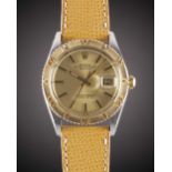 A GENTLEMAN'S STEEL & GOLD ROLEX OYSTER PERPETUAL DATEJUST TURNOGRAPH WRIST WATCH CIRCA 1977, REF.