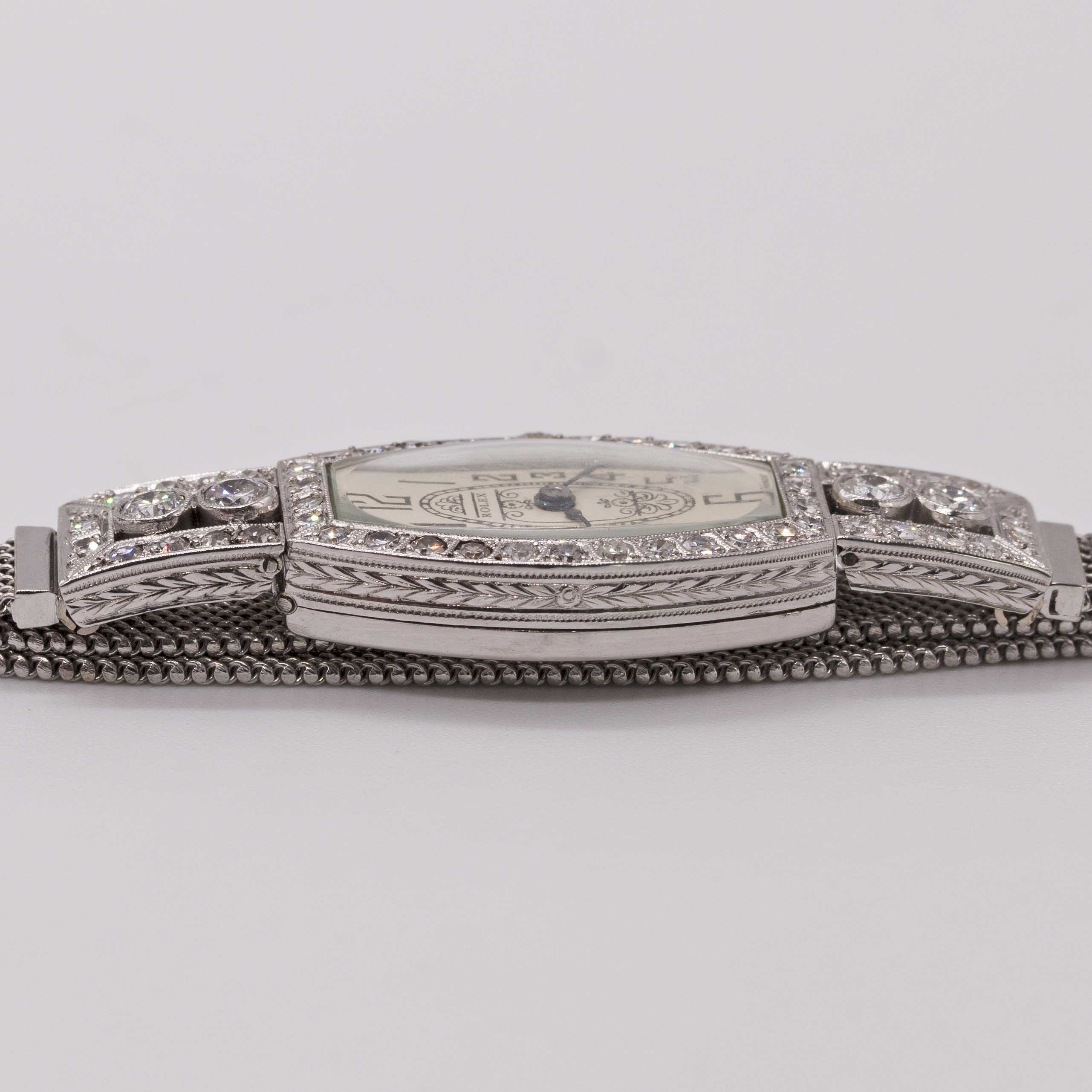 A LADIES PLATINUM, 9CT WHITE GOLD & DIAMOND ROLEX COCKTAIL BRACELET WATCH CIRCA 1930, REF. 705 - Image 12 of 12