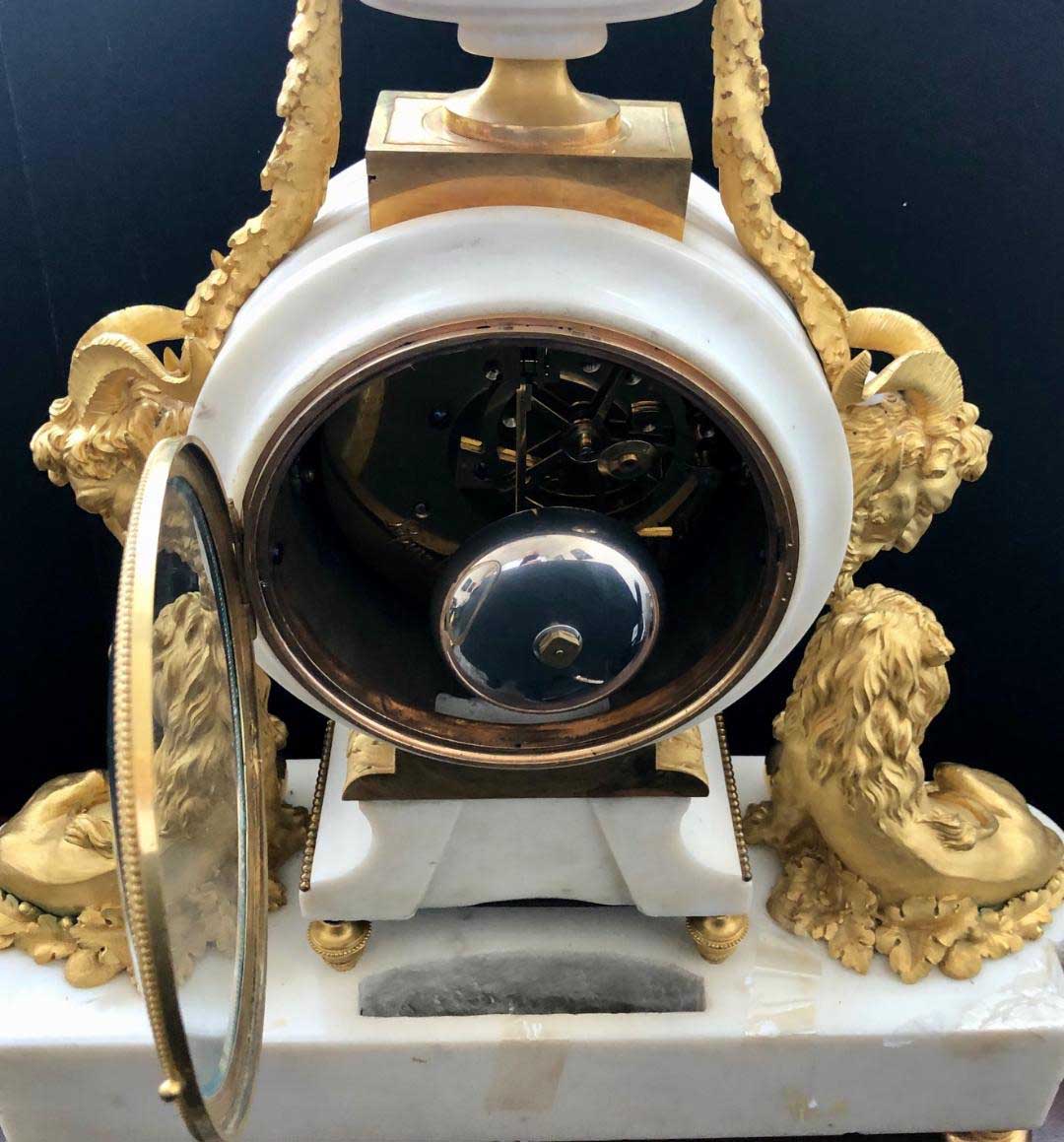 A RARE LOUIS XVI ORMOLU & WHITE MARBLE STRIKING MANTEL CLOCK WITH CALENDAR DIAL BY LEPINE, NO. - Image 7 of 7