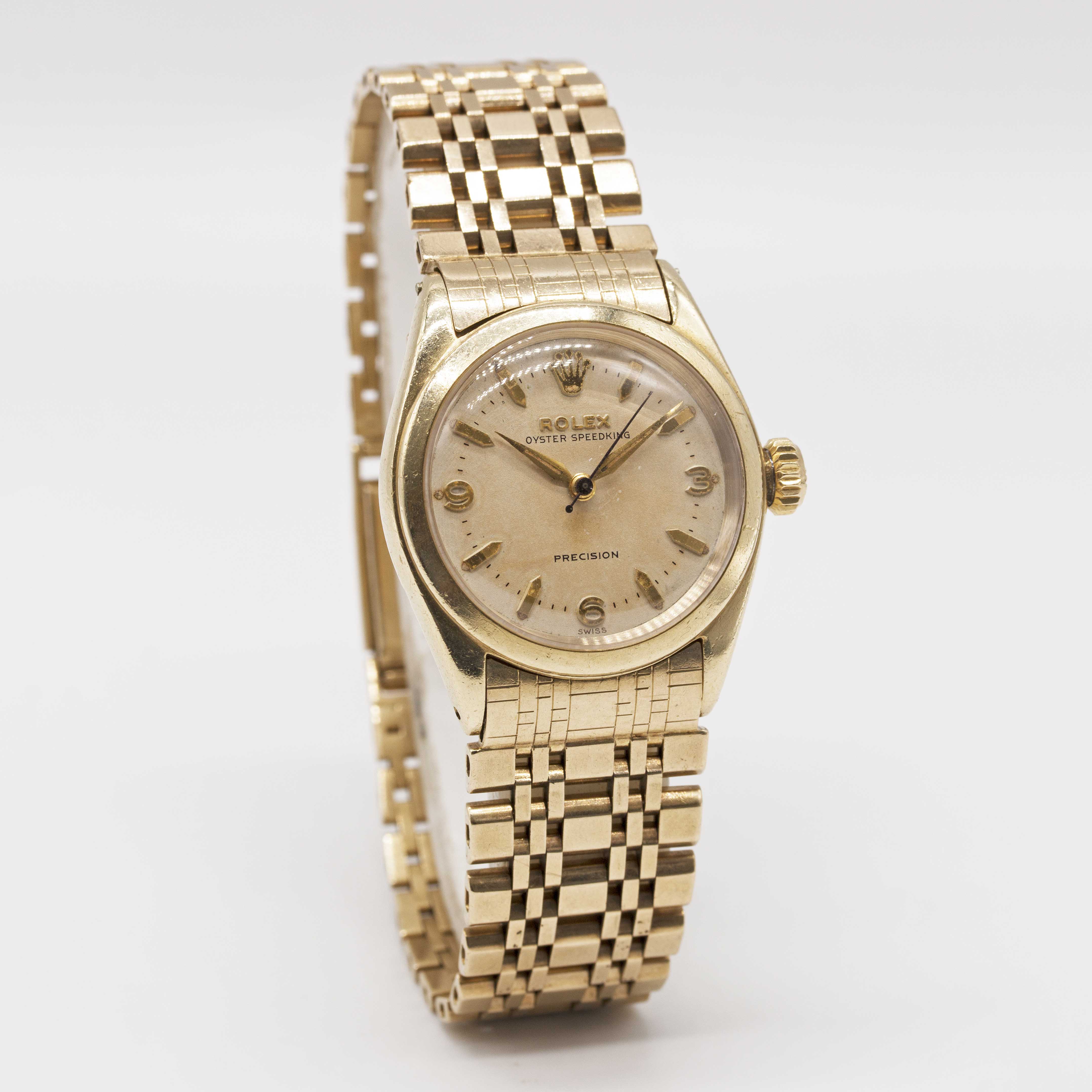 A GENTLEMAN'S SOLID GOLD ROLEX OYSTER SPEEDKING PRECISION BRACELET WATCH CIRCA 1960, REF. 6020. - Image 4 of 11