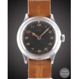 A GENTLEMAN'S LANCO PILOTS WRIST WATCH CIRCA 1940s, BLACK DIAL WITH "CATHEDRAL" HANDS Movement: 15J,