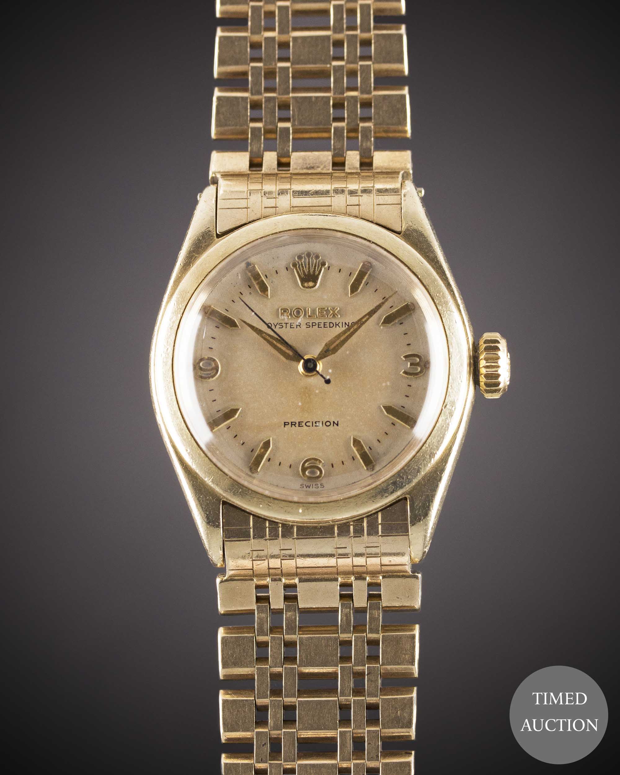 A GENTLEMAN'S SOLID GOLD ROLEX OYSTER SPEEDKING PRECISION BRACELET WATCH CIRCA 1960, REF. 6020.