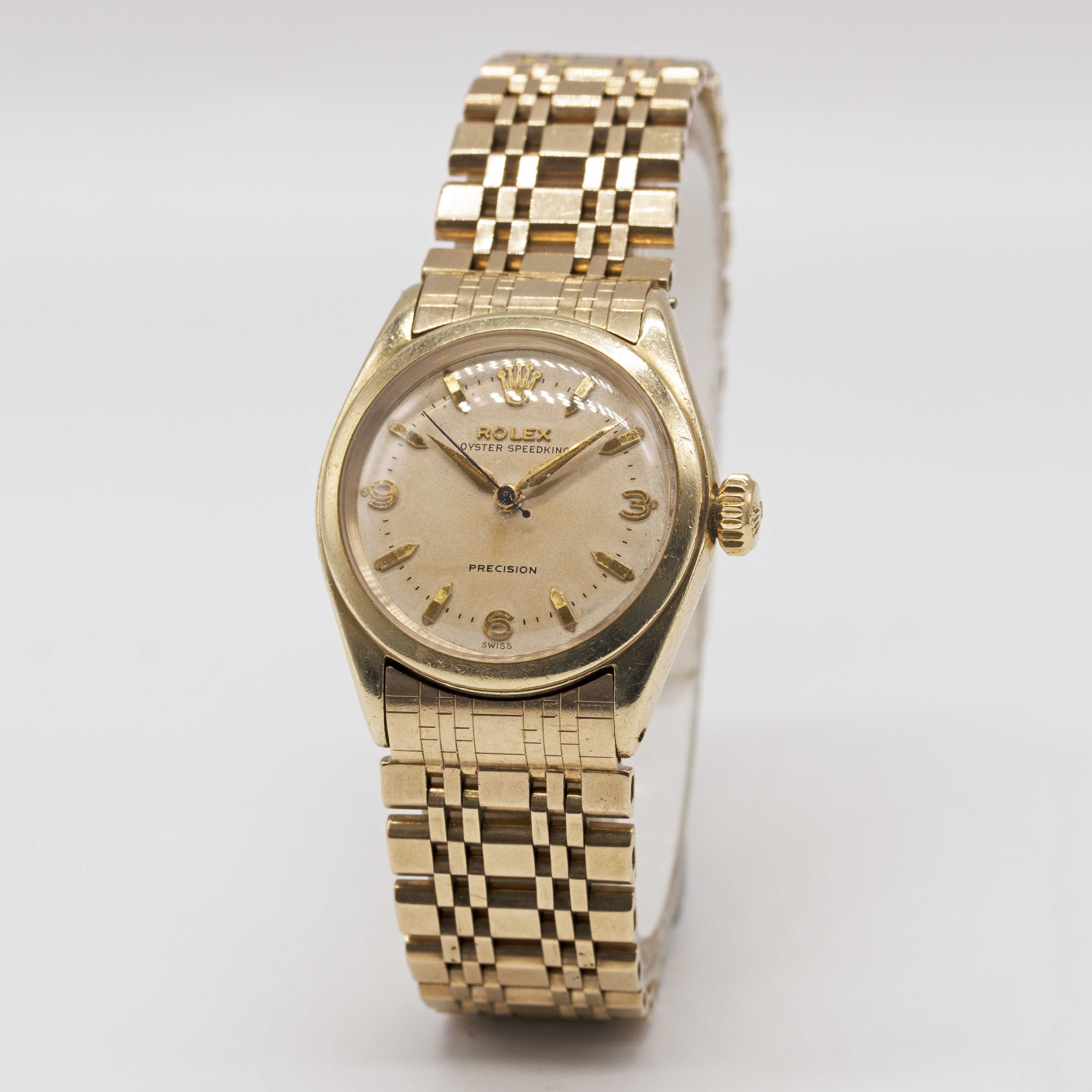 A GENTLEMAN'S SOLID GOLD ROLEX OYSTER SPEEDKING PRECISION BRACELET WATCH CIRCA 1960, REF. 6020. - Image 3 of 11