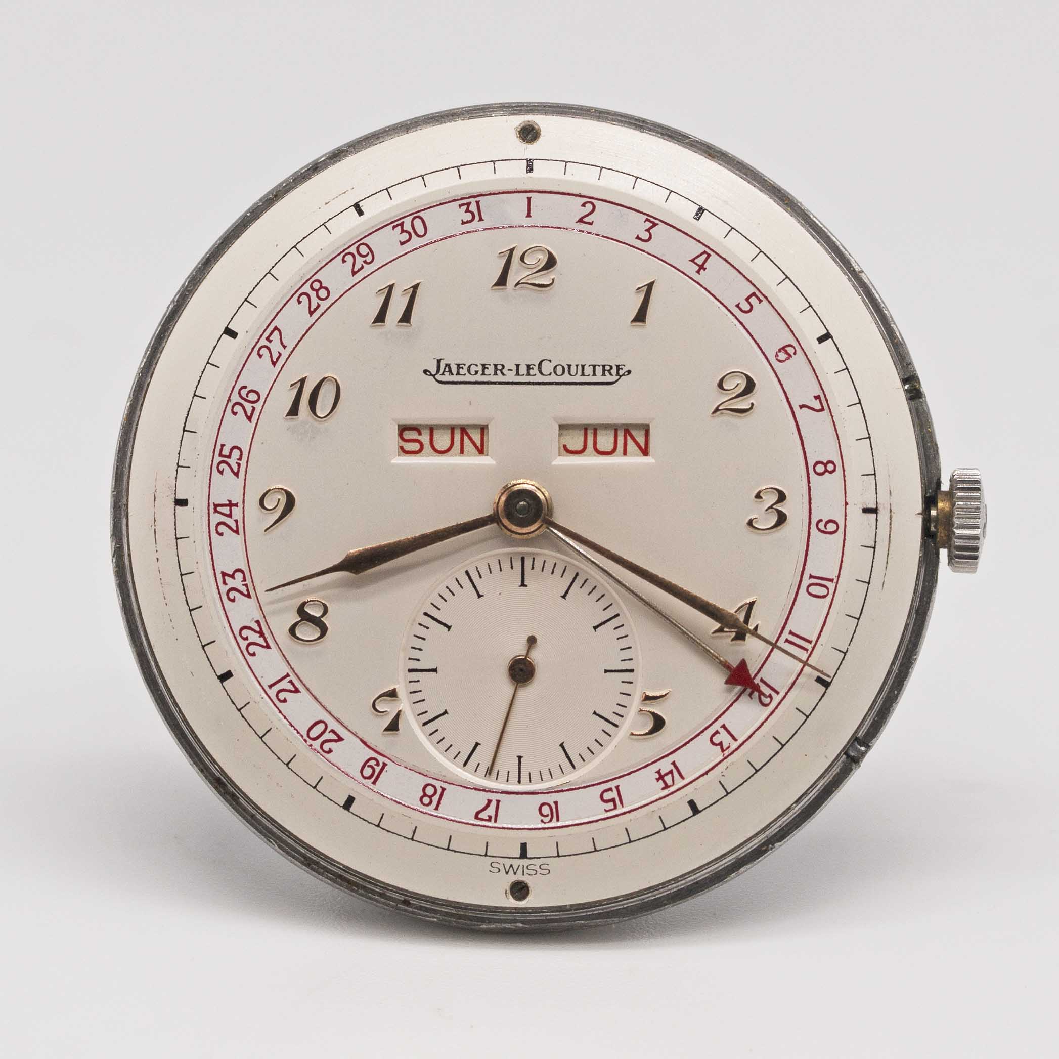 A GENTLEMAN'S LARGE SIZE STAINLESS STEEL JAEGER LECOULTRE TRIPLE CALENDAR WRIST WATCH CIRCA 1940s, - Image 6 of 9