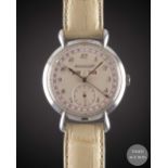 A GENTLEMAN'S LARGE SIZE STAINLESS STEEL JAEGER LECOULTRE TRIPLE CALENDAR WRIST WATCH CIRCA 1940s,