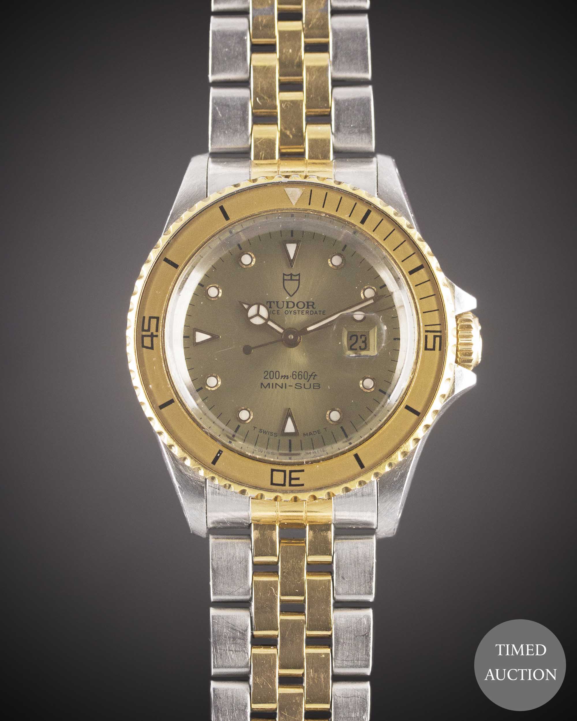 A LADIES STEEL & GOLD ROLEX TUDOR PRINCE OYSTERDATE MINI SUB BRACELET WATCH CIRCA 1993, REF. 73091