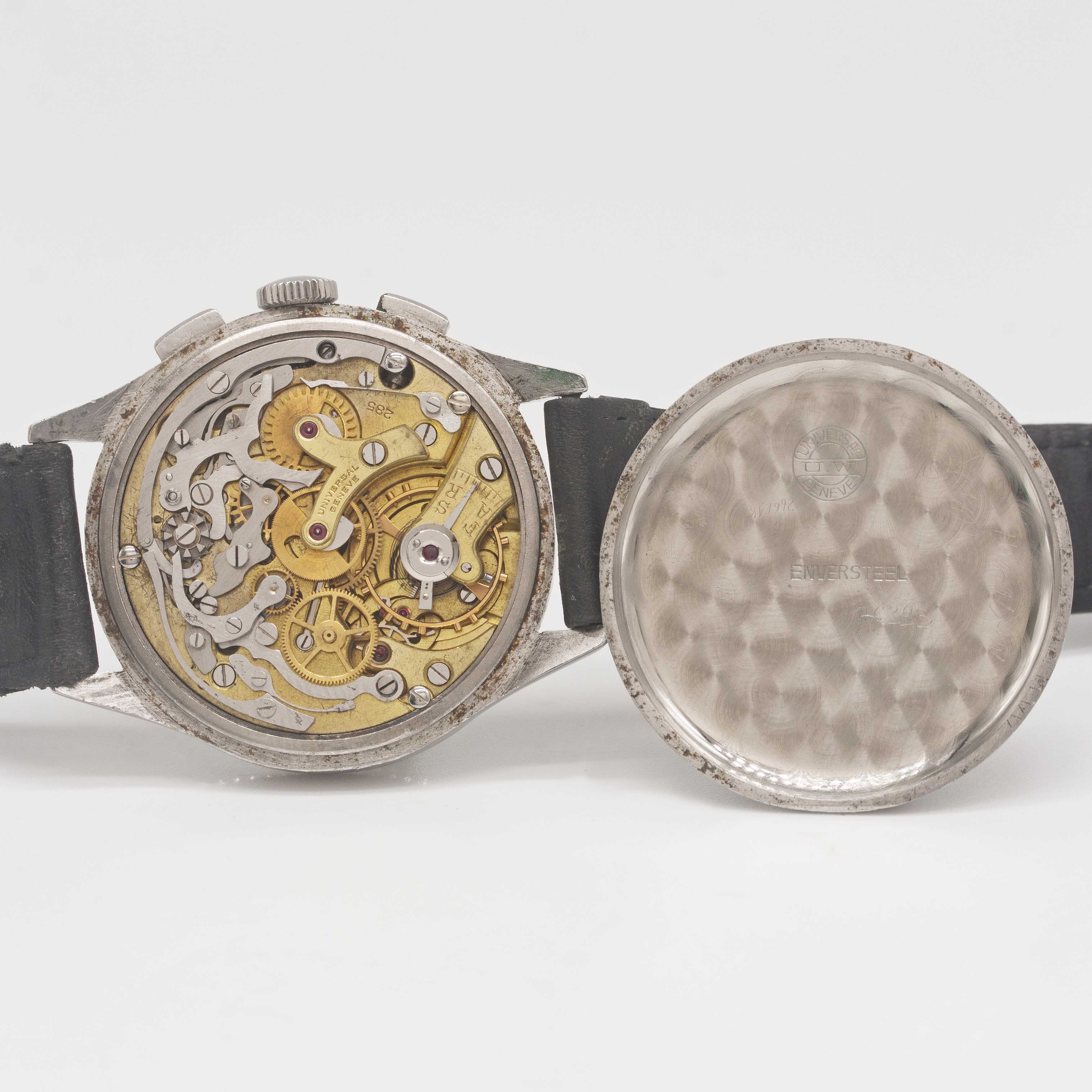 A GENTLEMAN'S LARGE SIZE STAINLESS STEEL UNIVERSAL GENEVE COMPAX CHRONOGRAPH WRIST WATCH CIRCA 1950, - Image 7 of 9