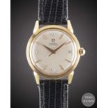 A FINE GENTLEMAN'S 18K SOLID ROSE GOLD OMEGA AUTOMATIC WRIST WATCH CIRCA 1952, REF. 2736 S.C WITH