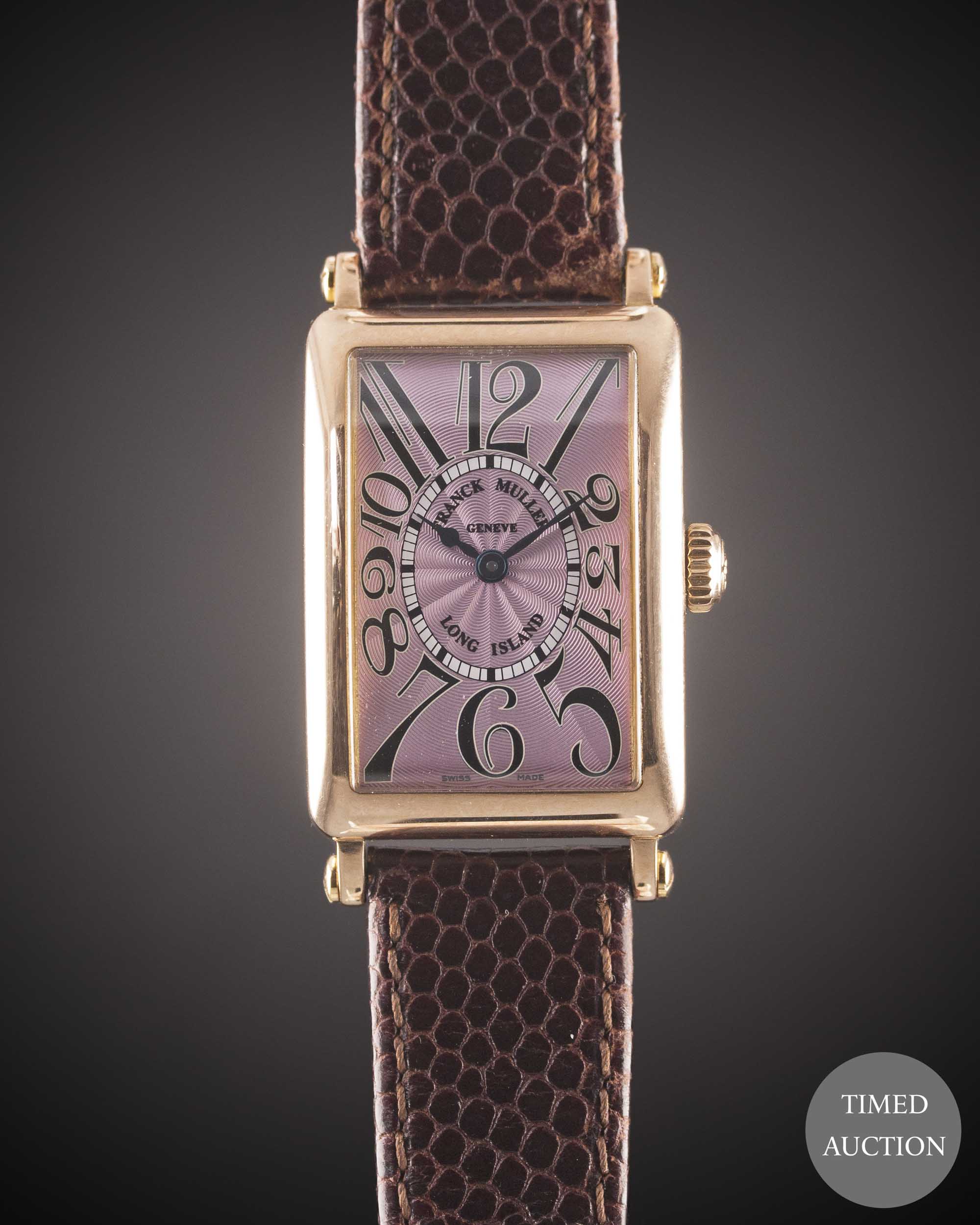 A LADIES 18K SOLID ROSE GOLD FRANCK MULLER LONG ISLAND WRIST WATCH CIRCA 2005, REF. 900 QZ WITH PINK