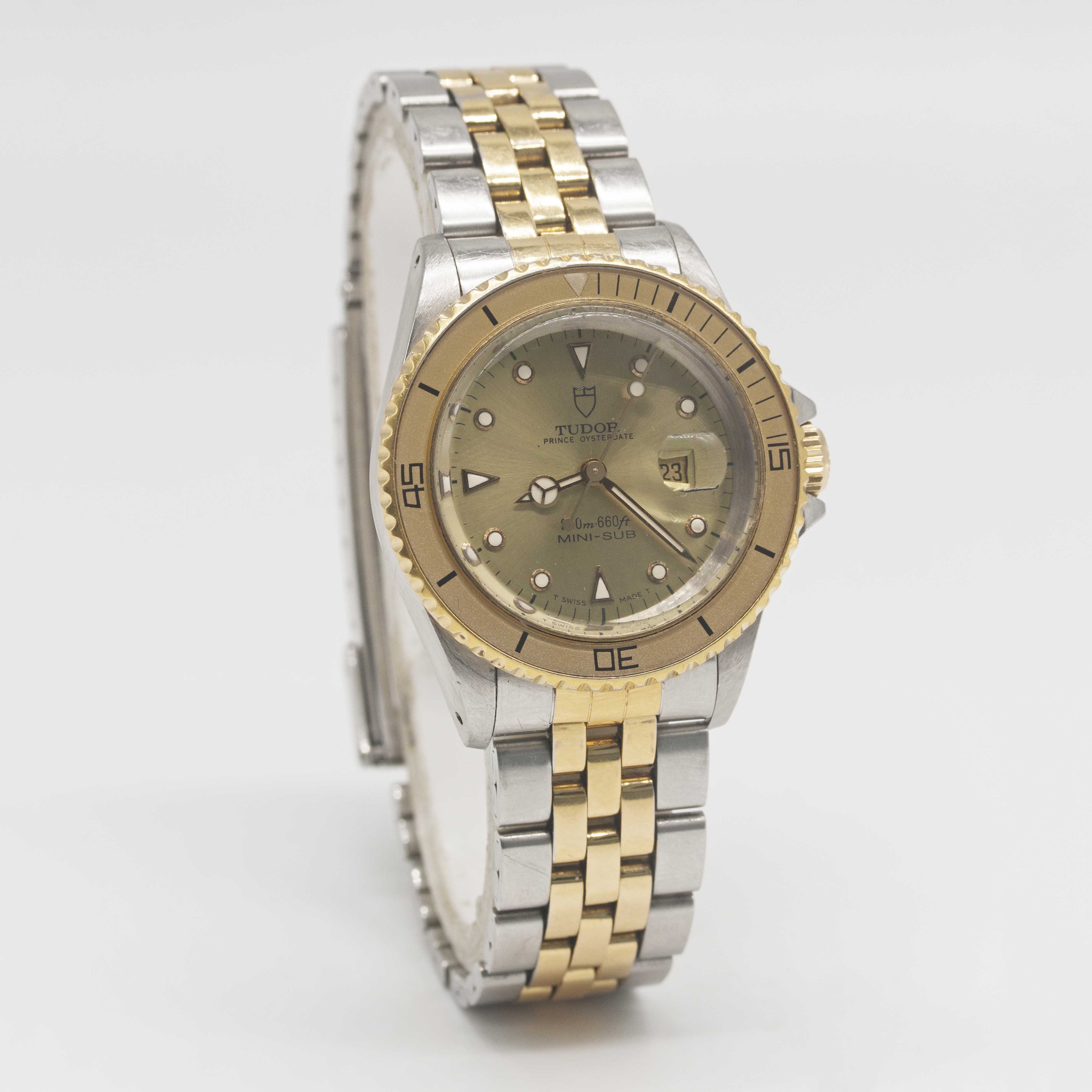 A LADIES STEEL & GOLD ROLEX TUDOR PRINCE OYSTERDATE MINI SUB BRACELET WATCH CIRCA 1993, REF. 73091 - Image 4 of 9