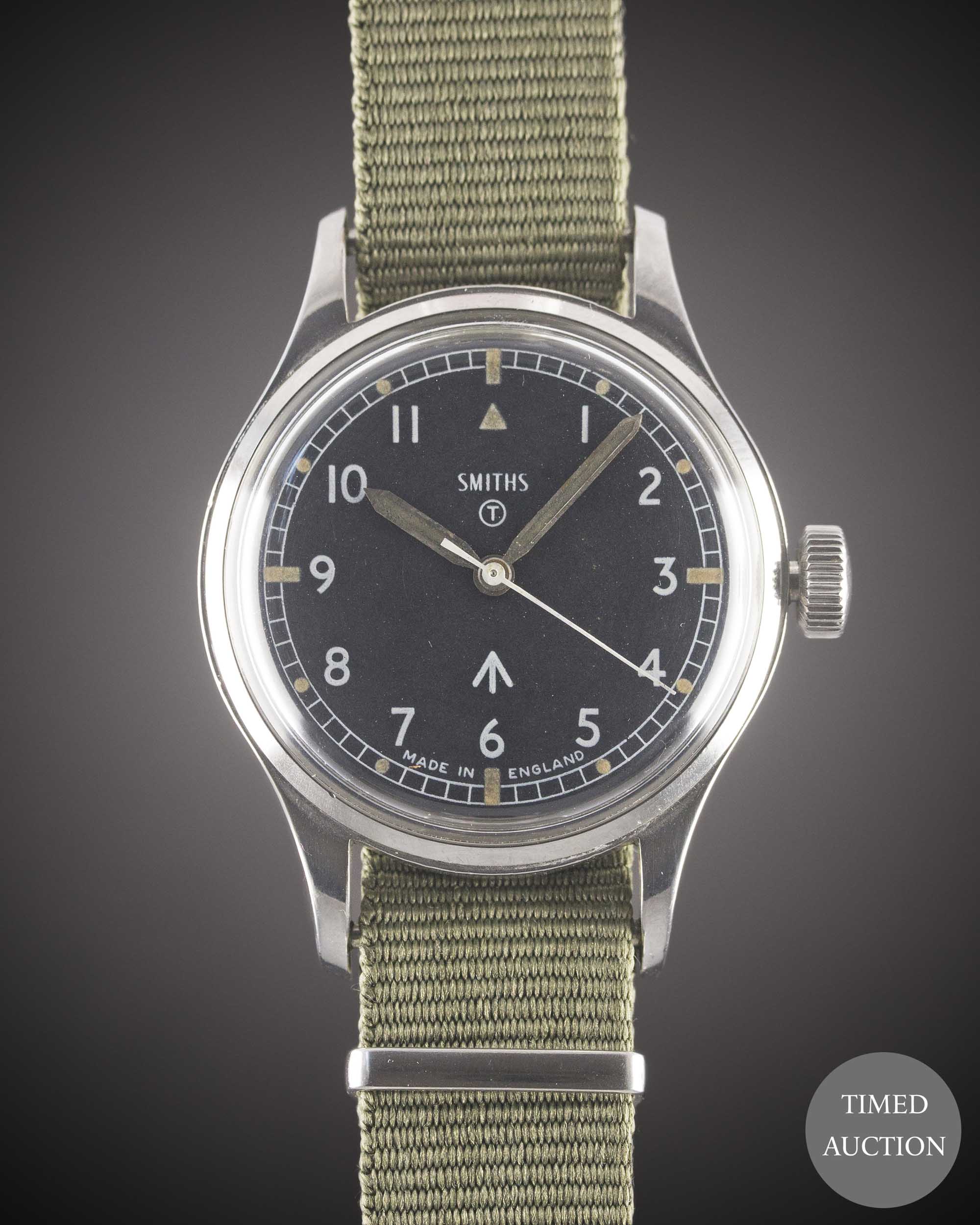 A GENTLEMAN'S STAINLESS STEEL BRITISH MILITARY SMITHS WRIST WATCH DATED 1970 Movement: 17J, manual