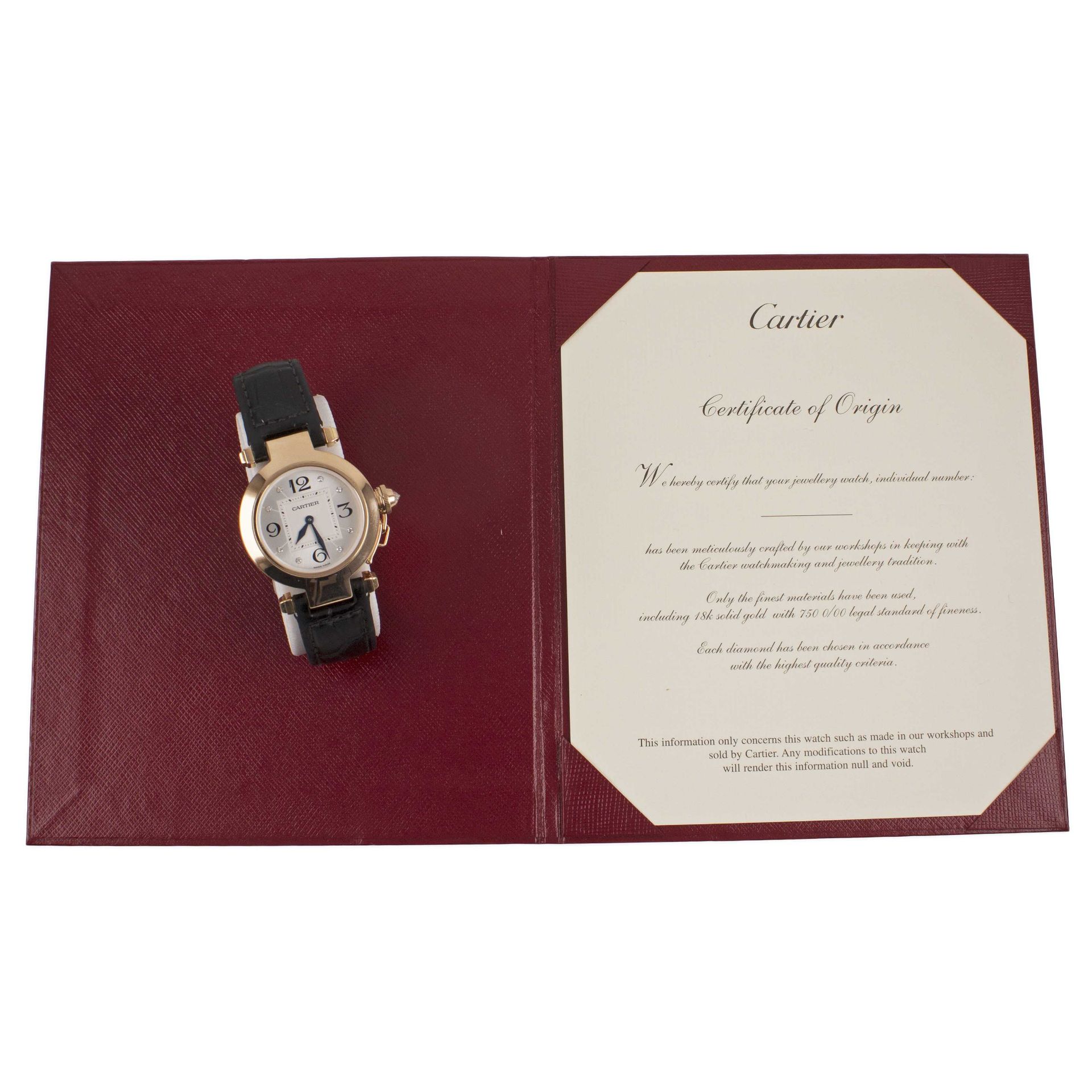 A LADIES 18K SOLID ROSE GOLD CARTIER PASHA WRIST WATCH DATED 2007, REF. 2812 WITH ORIGINAL BOX, - Image 11 of 12