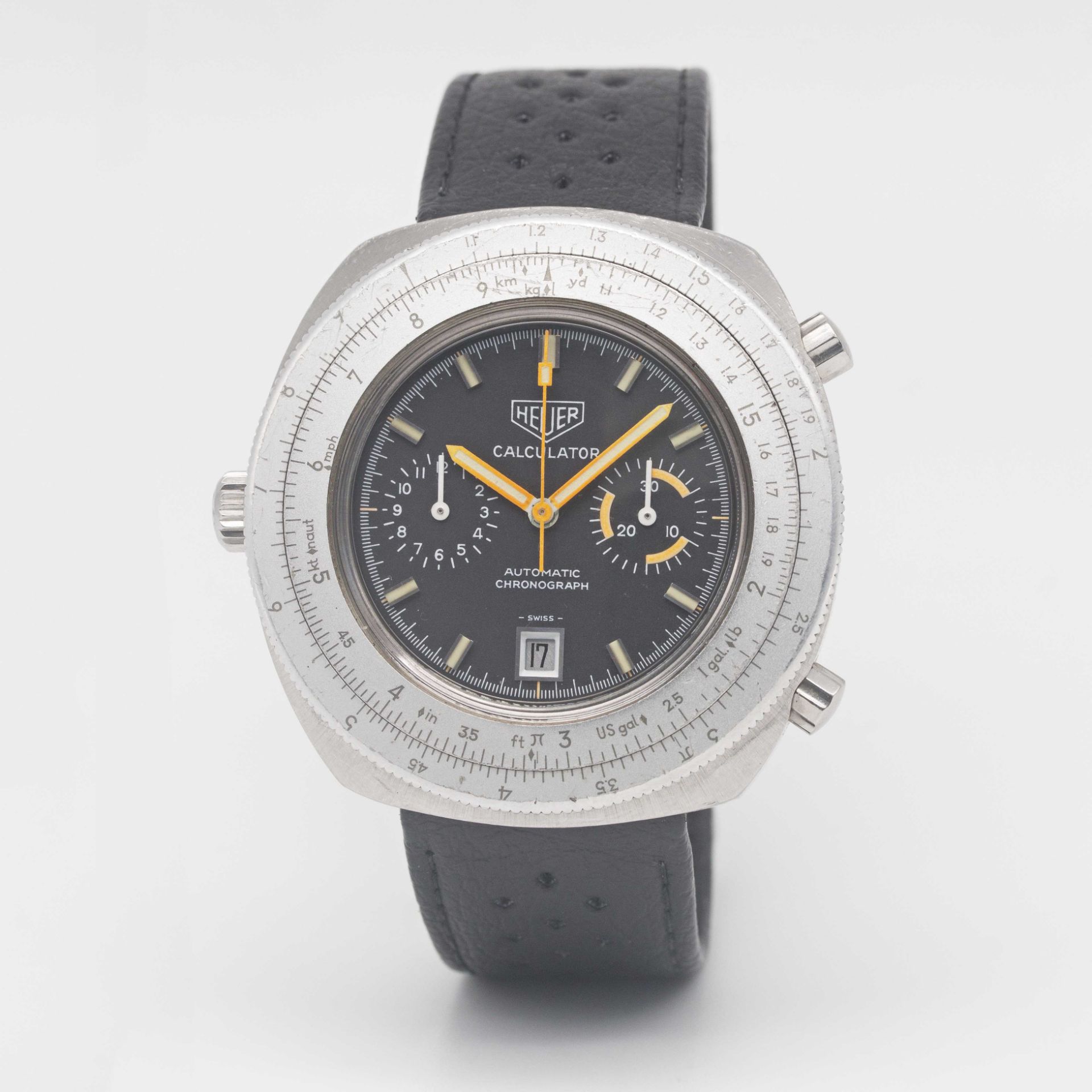 A GENTLEMAN'S STAINLESS STEEL HEUER CALCULATOR AUTOMATIC CHRONOGRAPH WRIST WATCH CIRCA 1970s, REF. - Image 4 of 8