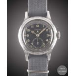 A GENTLEMAN'S STAINLESS STEEL BRITISH MILITARY LONGINES W.W.W. WRIST WATCH CIRCA 1945, PART OF