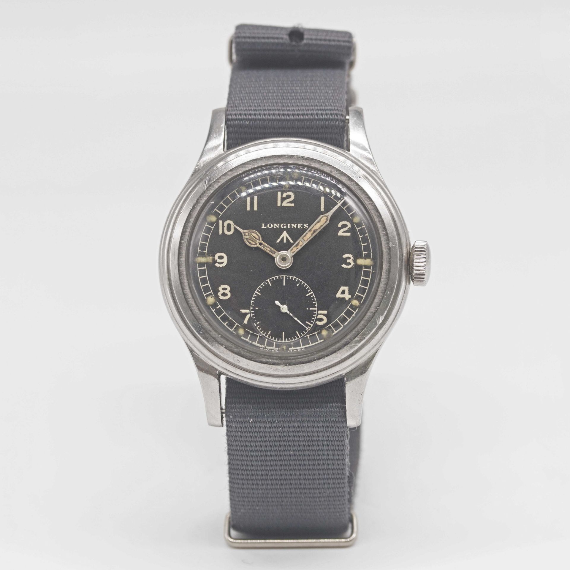 A GENTLEMAN'S STAINLESS STEEL BRITISH MILITARY LONGINES W.W.W. WRIST WATCH CIRCA 1945, PART OF - Image 2 of 9