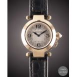 A LADIES 18K SOLID ROSE GOLD CARTIER PASHA WRIST WATCH DATED 2007, REF. 2812 WITH ORIGINAL BOX,