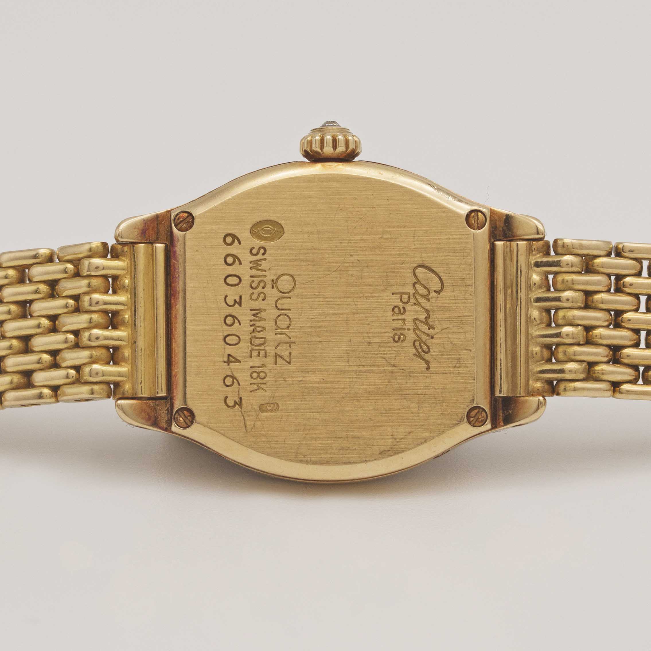 A LADIES 18K SOLID YELLOW GOLD & DIAMOND CARTIER TORTUE BRACELET WATCH CIRCA 1990s Movement: Quartz, - Image 7 of 10