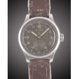 A GENTLEMAN'S STAINLESS STEEL BRITISH MILITARY CYMA W.W.W. WRIST WATCH CIRCA 1945, PART OF THE "