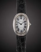 AN 18K SOLID WHITE GOLD CARTIER BAIGNOIRE WRIST WATCH CIRCA 1980s Movement: 17J, manual wind, signed
