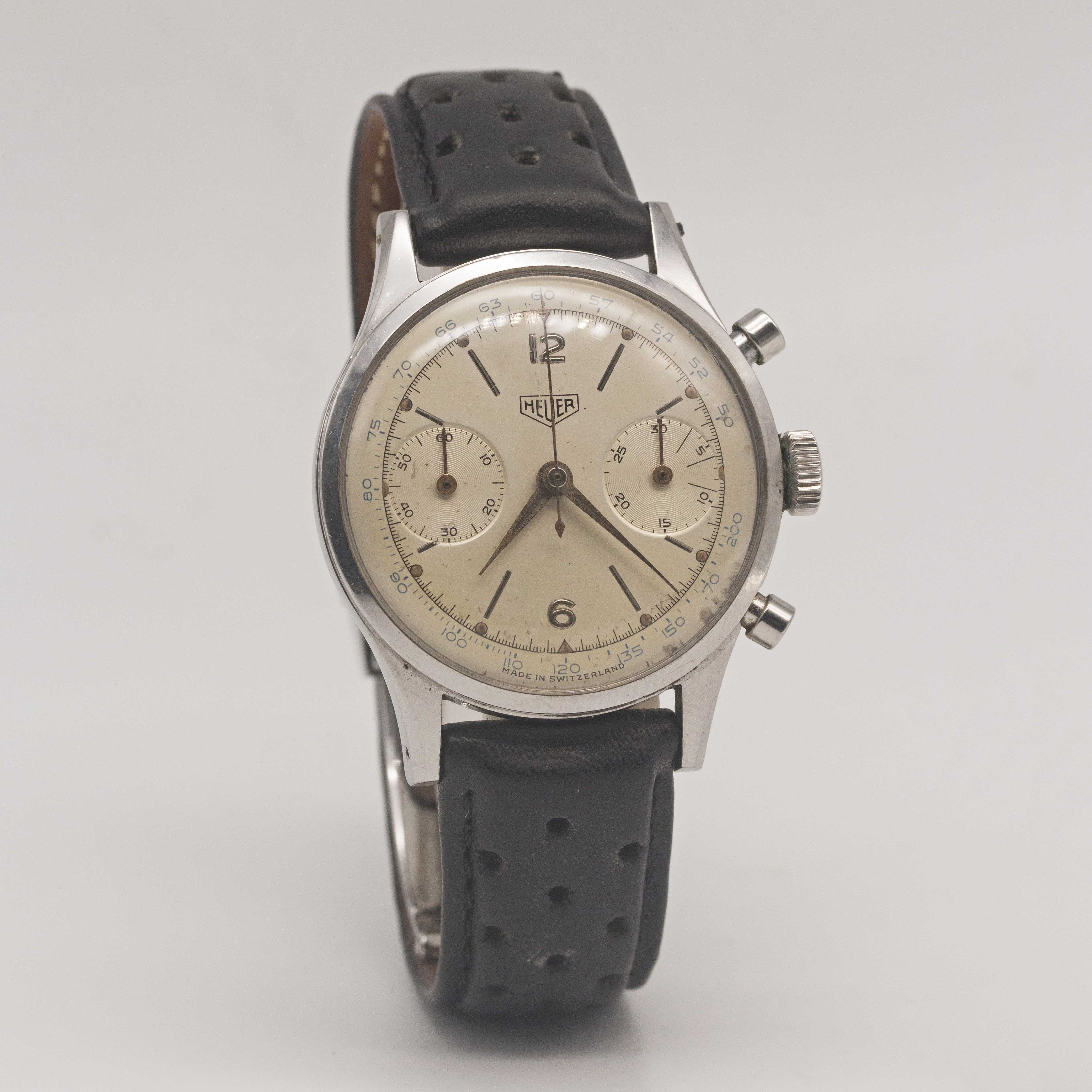 A RARE GENTLEMAN'S LARGE SIZE STAINLESS STEEL HEUER "WATERPROOF" CHRONOGRAPH WRIST WATCH CIRCA - Image 6 of 11