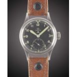 A GENTLEMAN'S STAINLESS STEEL BRITISH MILITARY OMEGA W.W.W. WRIST WATCH CIRCA 1945, PART OF THE "