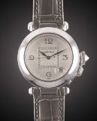 AN 18K SOLID WHITE GOLD & DIAMOND CARTIER PASHA AUTOMATIC WRIST WATCH CIRCA 1998, REF. 2308 WITH
