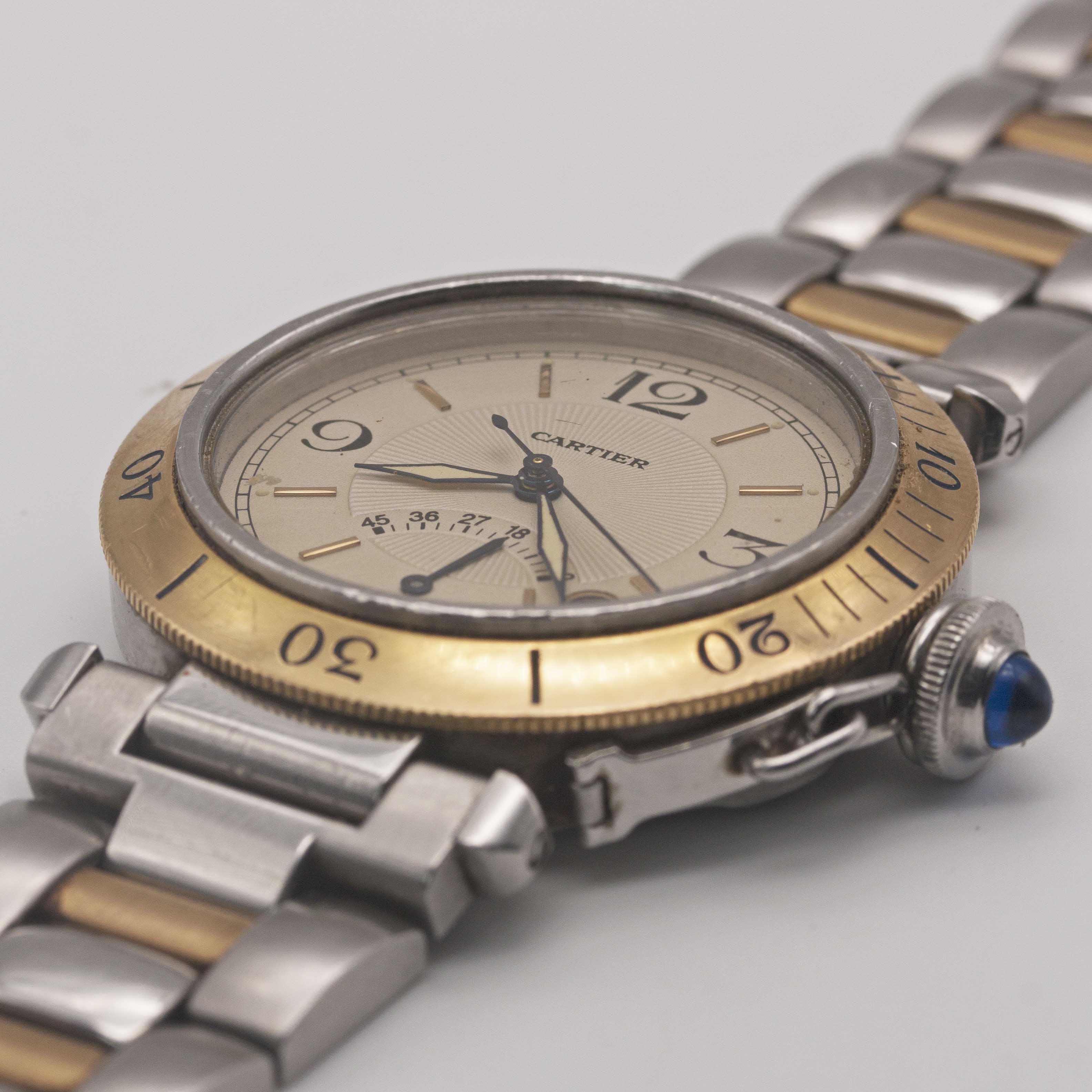 A GENTLEMAN'S SIZE STEEL & GOLD CARTIER PASHA AUTOMATIC POWER RESERVE BRACELET WATCH CIRCA 2000, - Image 3 of 9