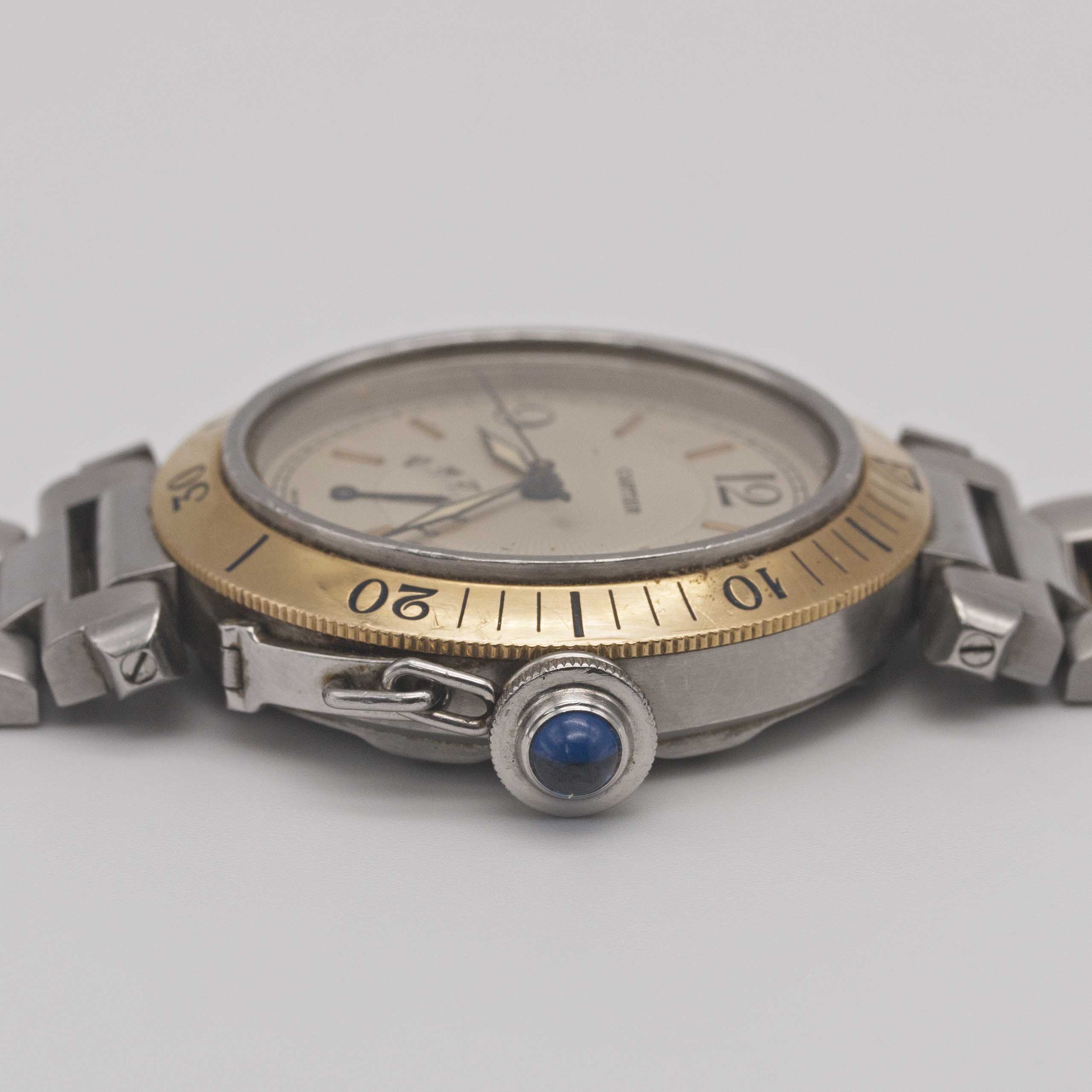 A GENTLEMAN'S SIZE STEEL & GOLD CARTIER PASHA AUTOMATIC POWER RESERVE BRACELET WATCH CIRCA 2000, - Image 8 of 9