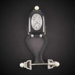 A FINE & RARE PLATINUM ART DECO DIAMOND, ONYX & PEARL VACHERON & CONSTANTIN BROOCH WATCH CIRCA