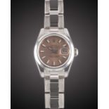 A LADIES STAINLESS STEEL ROLEX OYSTER PERPETUAL DATEJUST BRACELET WATCH CIRCA 2007, REF. 179160 WITH
