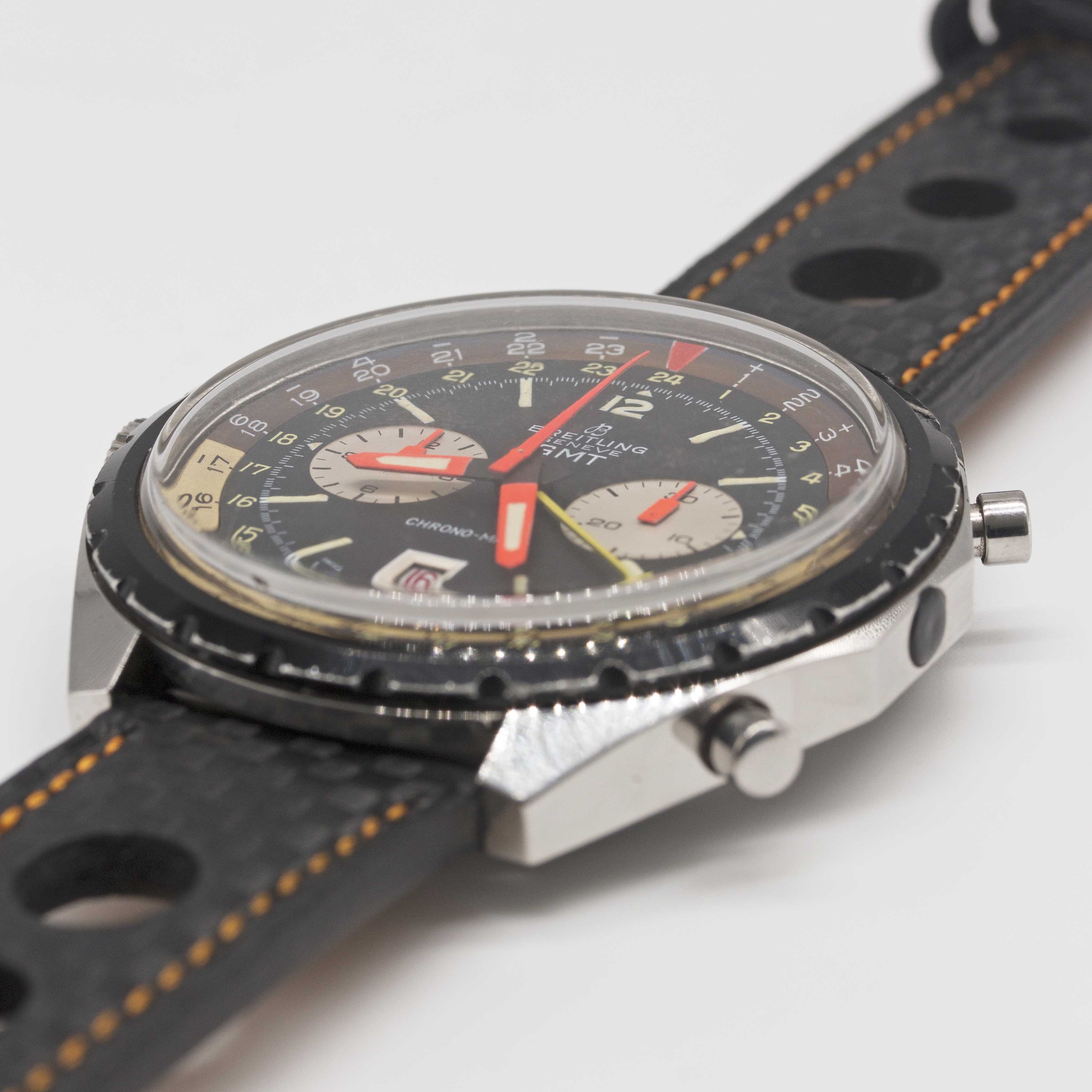 A RARE GENTLEMAN'S STAINLESS STEEL BREITLING GMT CHRONO-MATIC CHRONOGRAPH WRIST WATCH CIRCA 1970, - Image 4 of 10