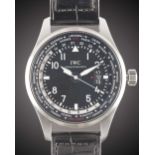 A GENTLEMAN'S STAINLESS STEEL IWC PILOTS WORLDTIMER GMT AUTOMATIC WRIST WATCH CIRCA 2014, REF.