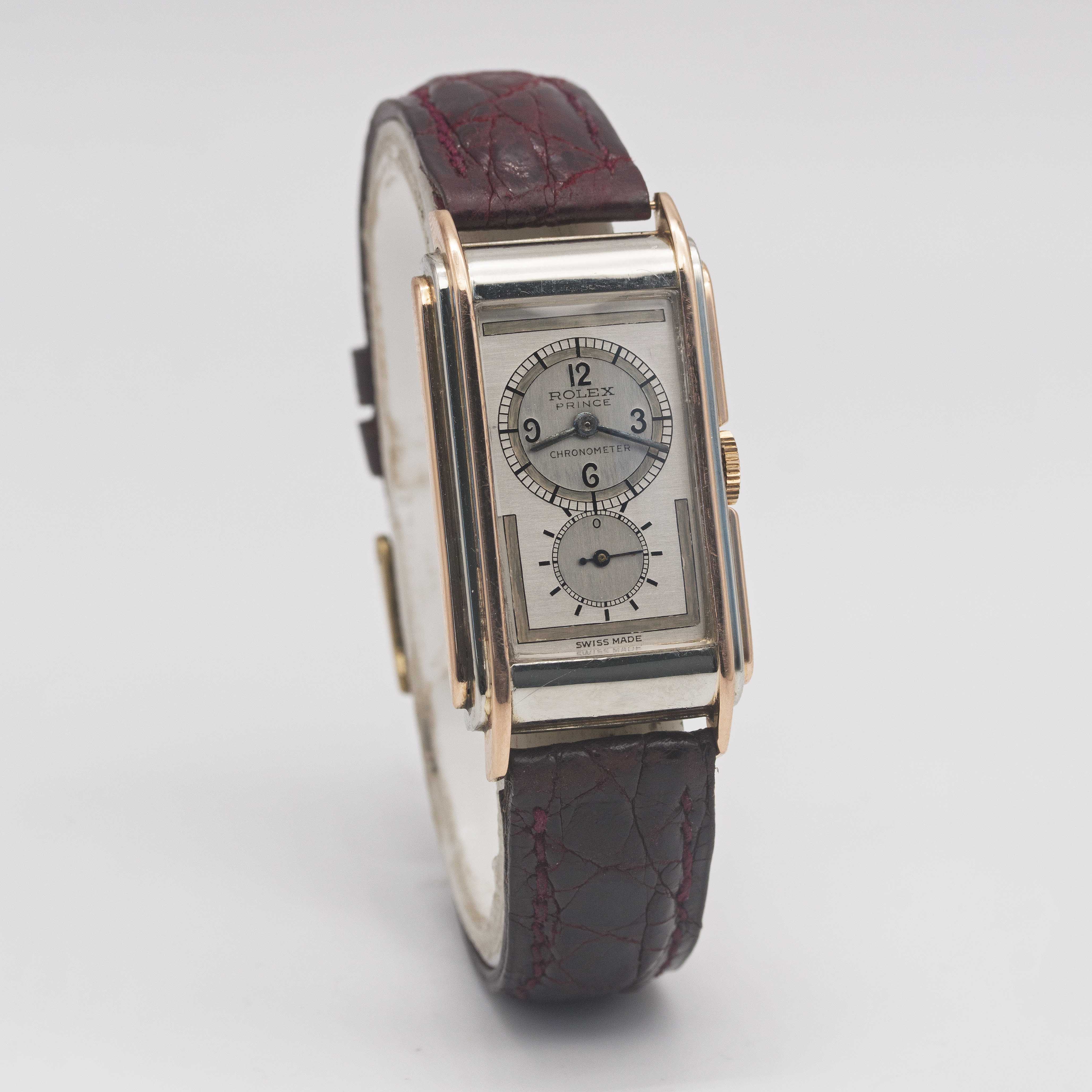 A RARE GENTLEMAN'S 18K SOLID WHITE & ROSE GOLD ROLEX "RAILWAY" PRINCE CHRONOMETER WRIST WATCH - Image 5 of 10