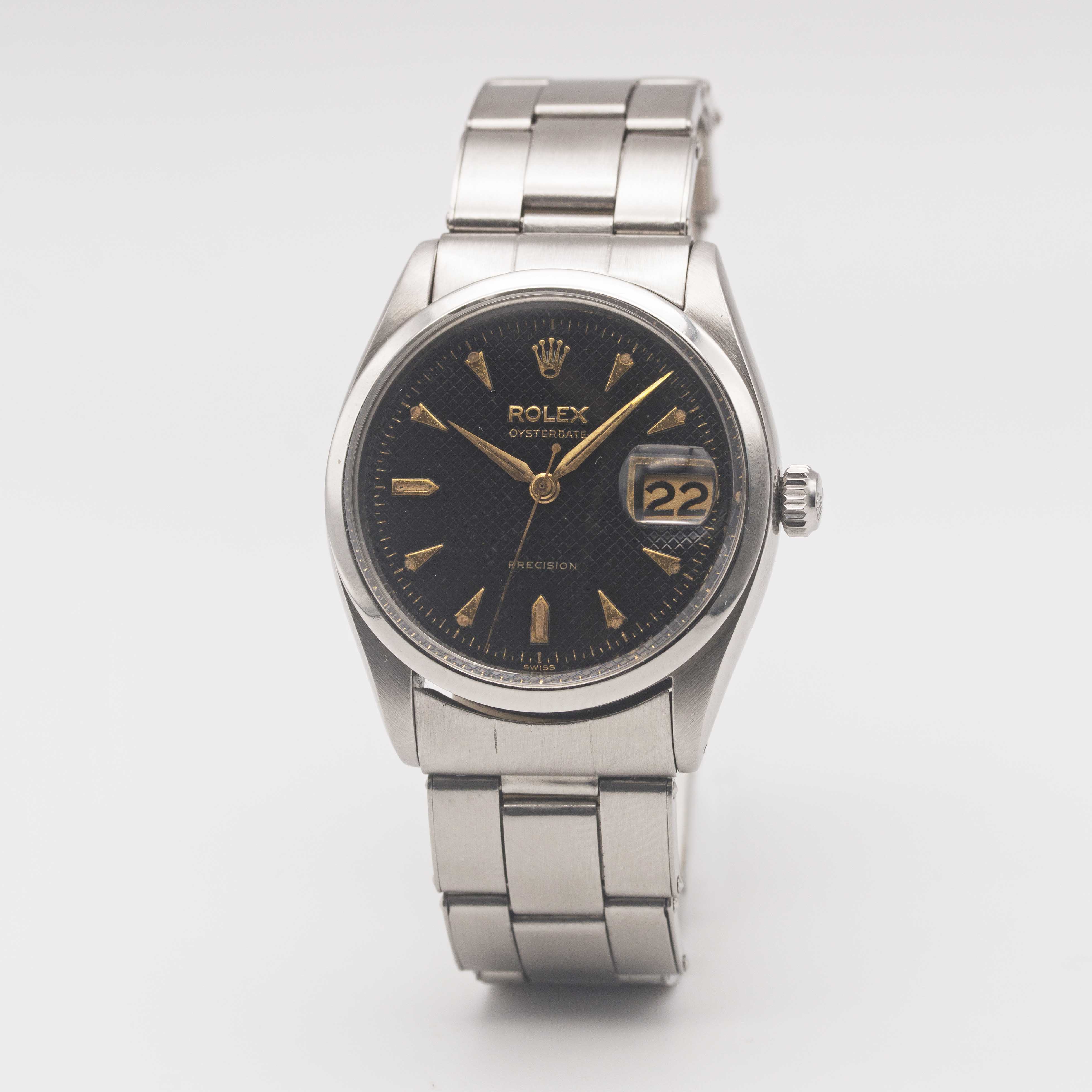 A RARE GENTLEMAN'S STAINLESS STEEL ROLEX OYSTERDATE PRECISION BRACELET WATCH CIRCA 1954, REF. 6294 - Image 5 of 12