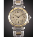 A GENTLEMAN'S SIZE STEEL & GOLD CARTIER PASHA AUTOMATIC POWER RESERVE BRACELET WATCH CIRCA 2000,