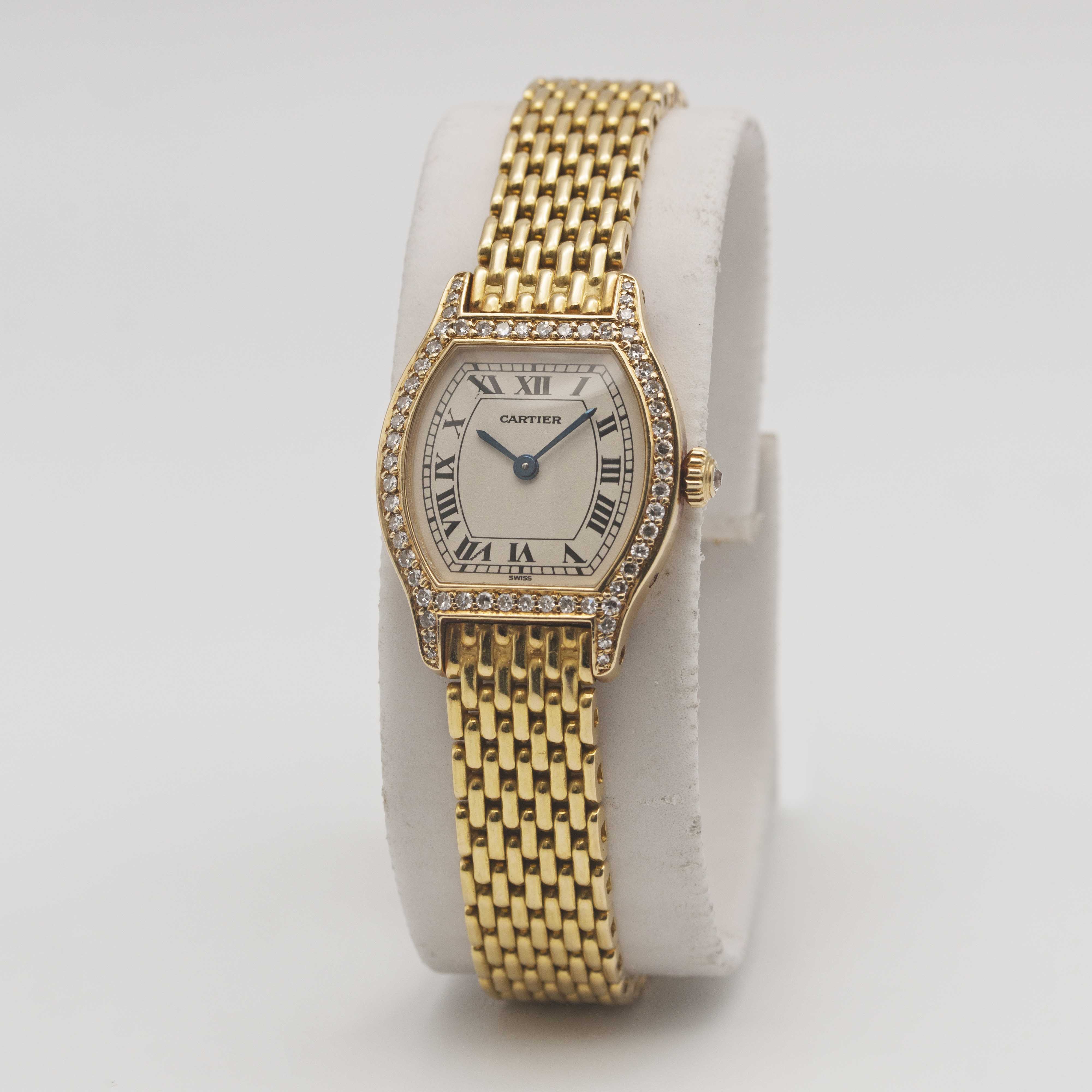 A LADIES 18K SOLID YELLOW GOLD & DIAMOND CARTIER TORTUE BRACELET WATCH CIRCA 1990s Movement: Quartz, - Image 4 of 10